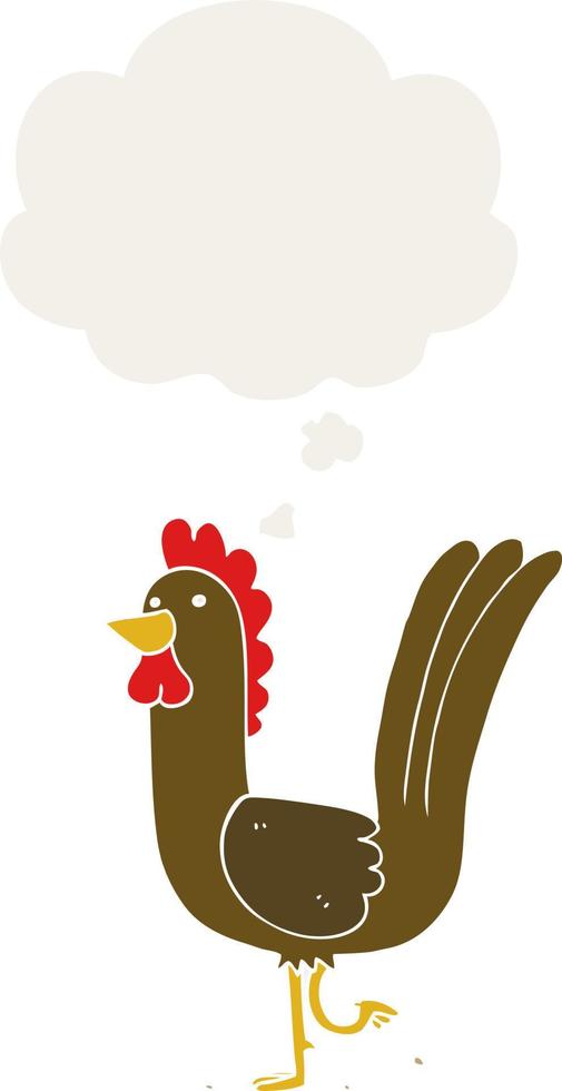 gallo de dibujos animados y burbuja de pensamiento en estilo retro vector