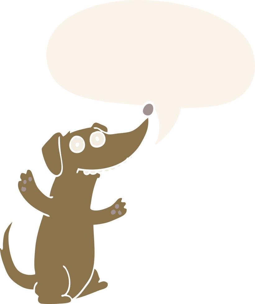 perro de dibujos animados y bocadillo de diálogo en estilo retro vector