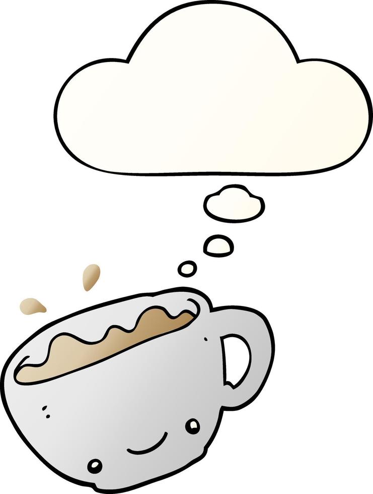 caricatura, taza de café, y, pensamiento, burbuja, en, suave, gradiente, estilo vector