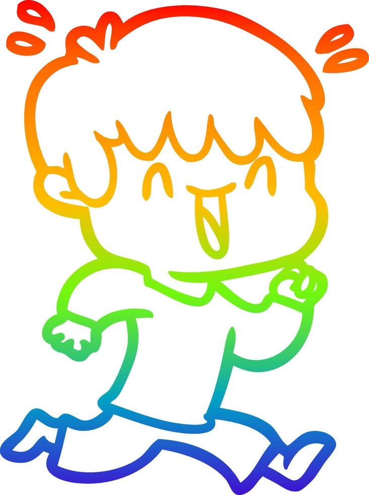 rainbow gradient line drawing cartoon laughing boy vector