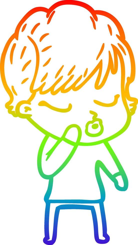rainbow gradient line drawing cartoon woman with eyes shut vector