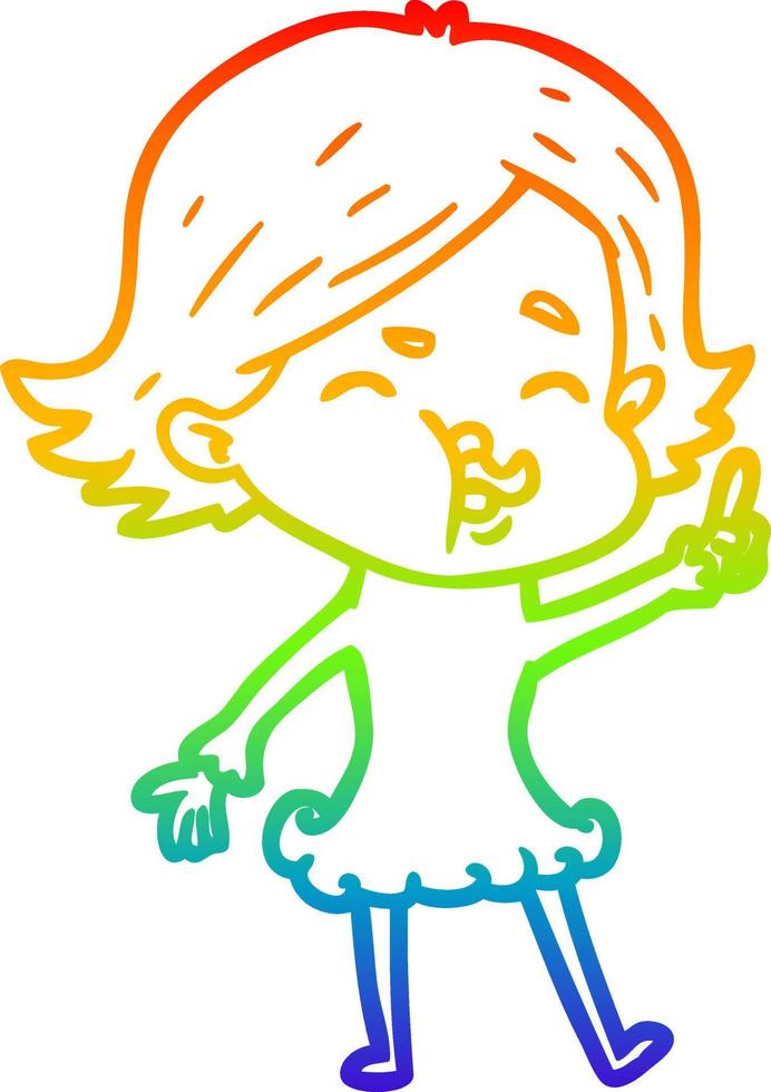 rainbow gradient line drawing cartoon girl pulling face vector