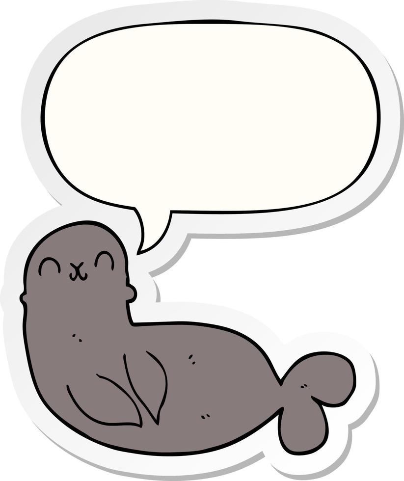 cartoon seal and speech bubble sticker vector