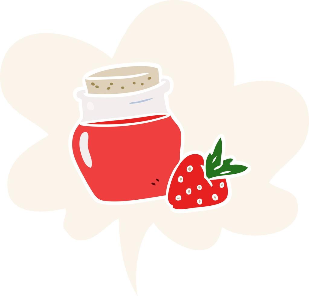 cartoon jar of strawberry jam and speech bubble in retro style vector