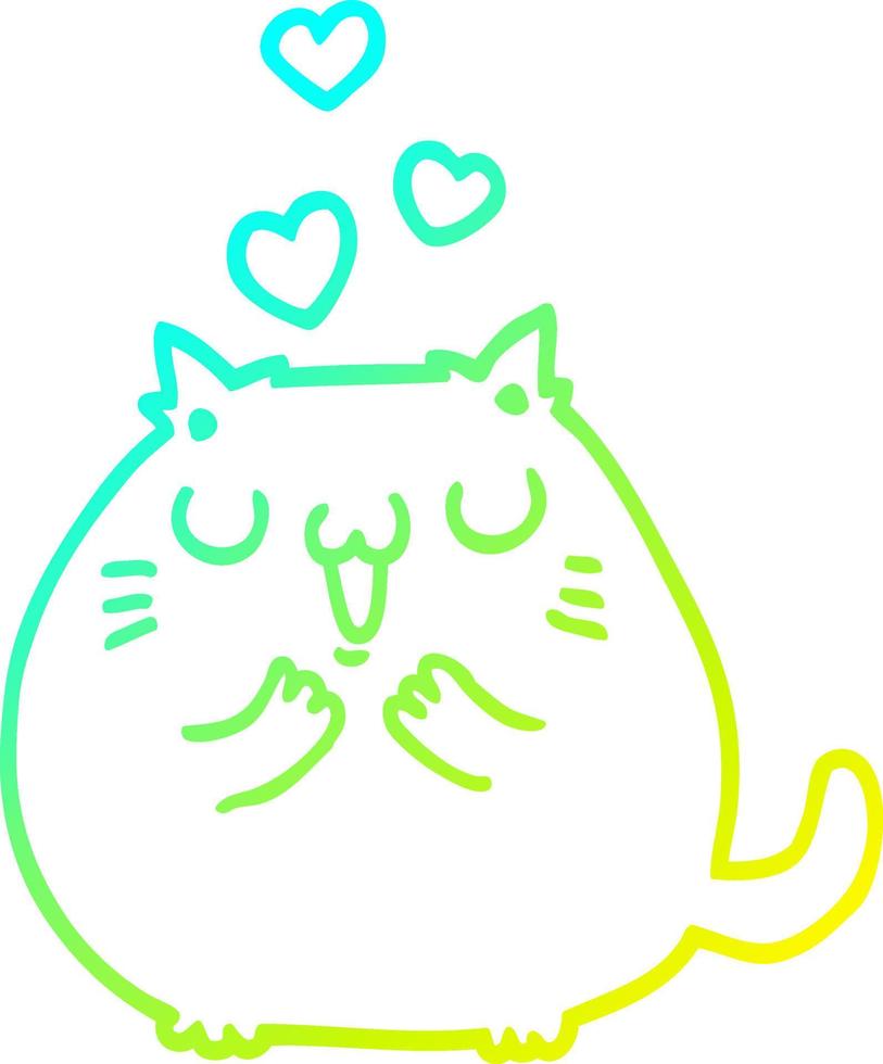cold gradient line drawing cute cartoon cat in love vector