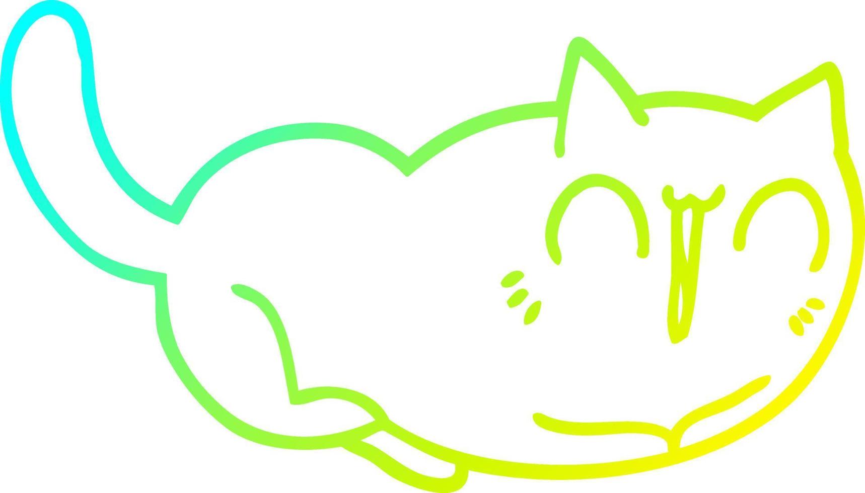 cold gradient line drawing happy cartoon cat vector