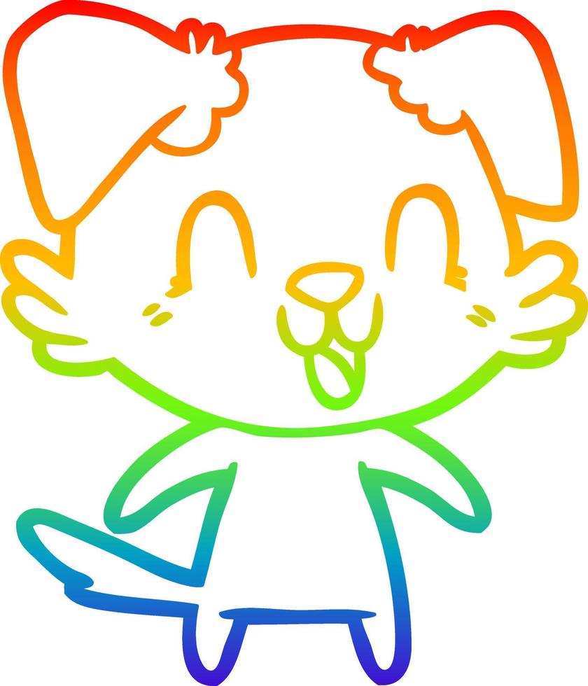 rainbow gradient line drawing laughing cartoon dog vector