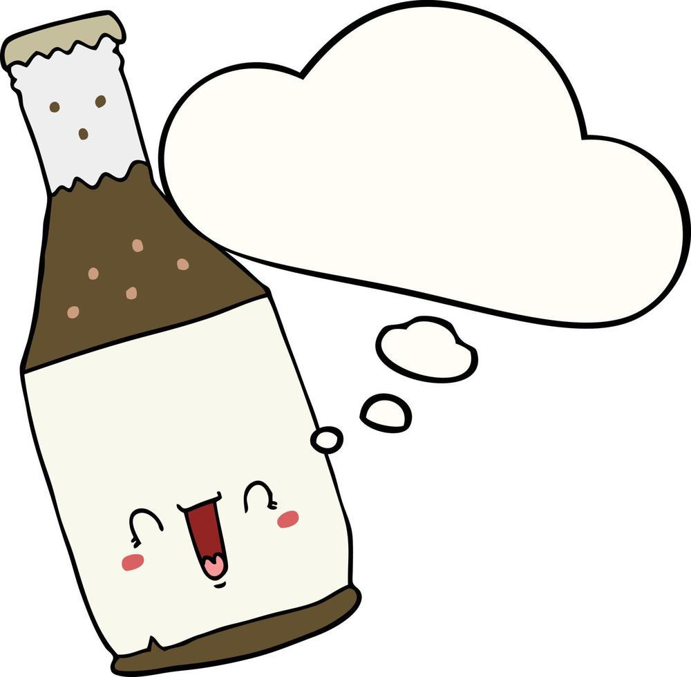 botella de cerveza de dibujos animados y burbuja de pensamiento vector