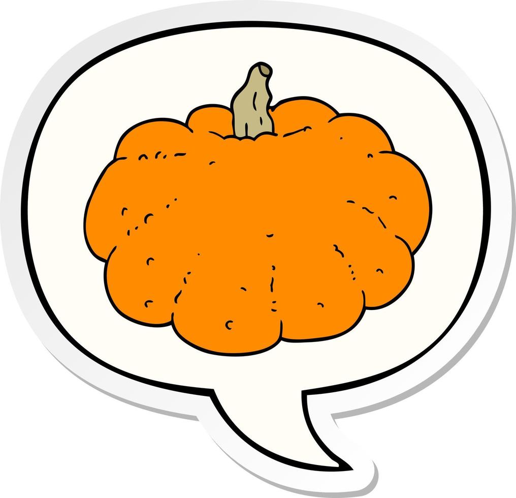 cartoon pumpkin and speech bubble sticker vector