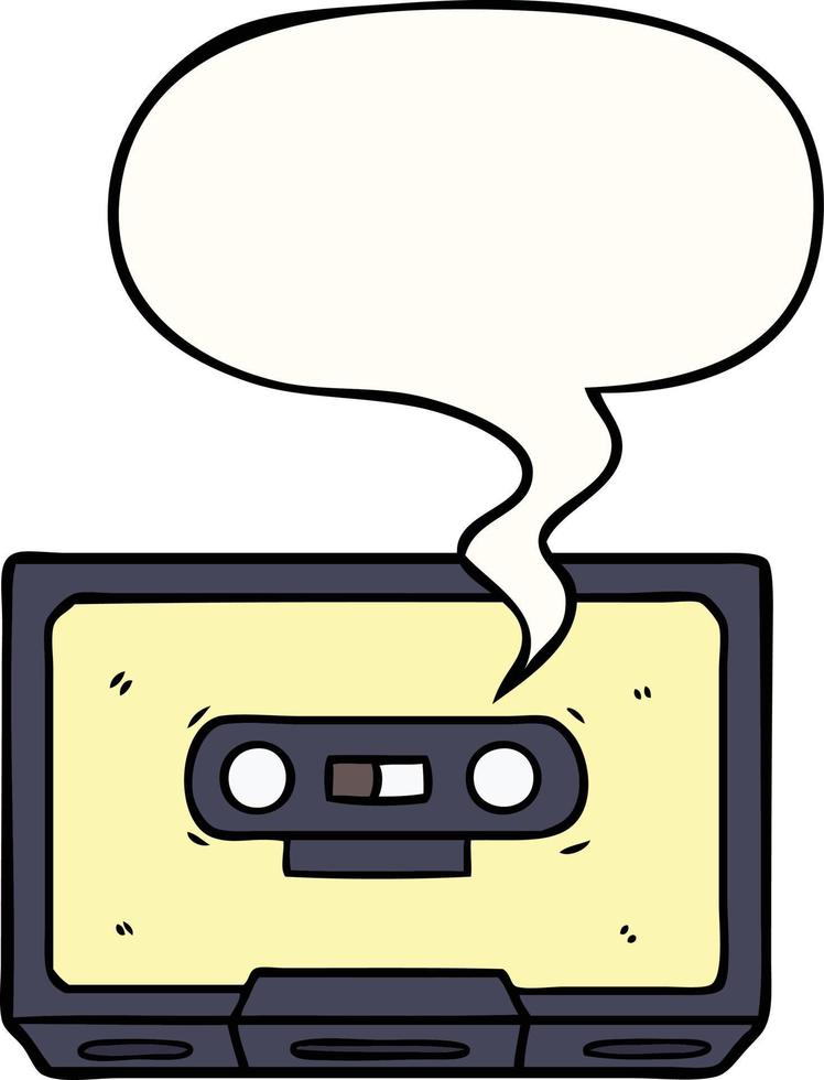 cartoon old cassette tape and speech bubble vector