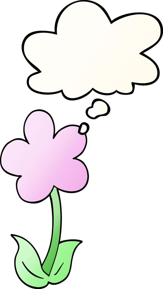 cute cartoon flower and thought bubble in smooth gradient style vector