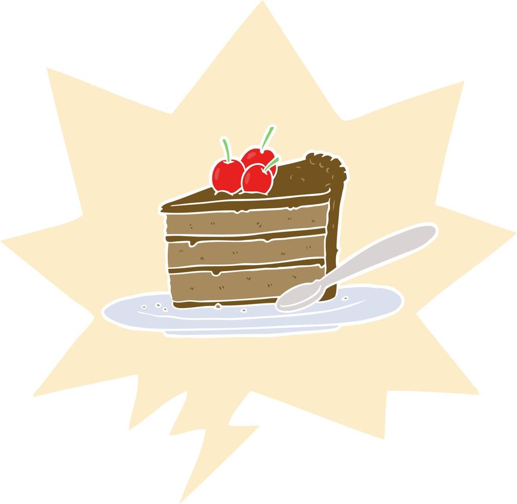 cartoon expensive slice of chocolate cake and speech bubble in retro style vector