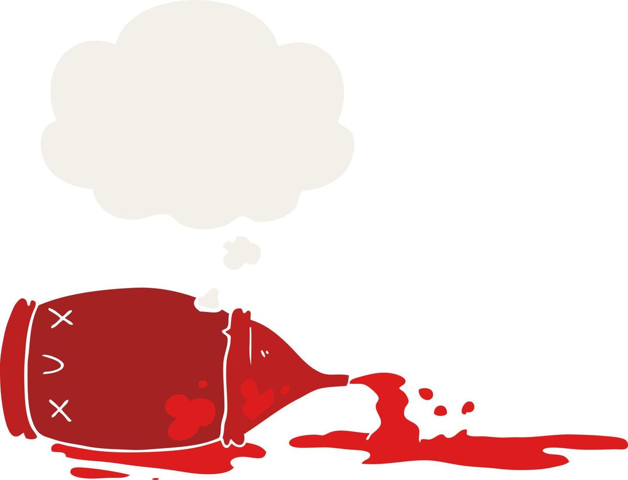 cartoon spilled bottle and thought bubble in retro style vector