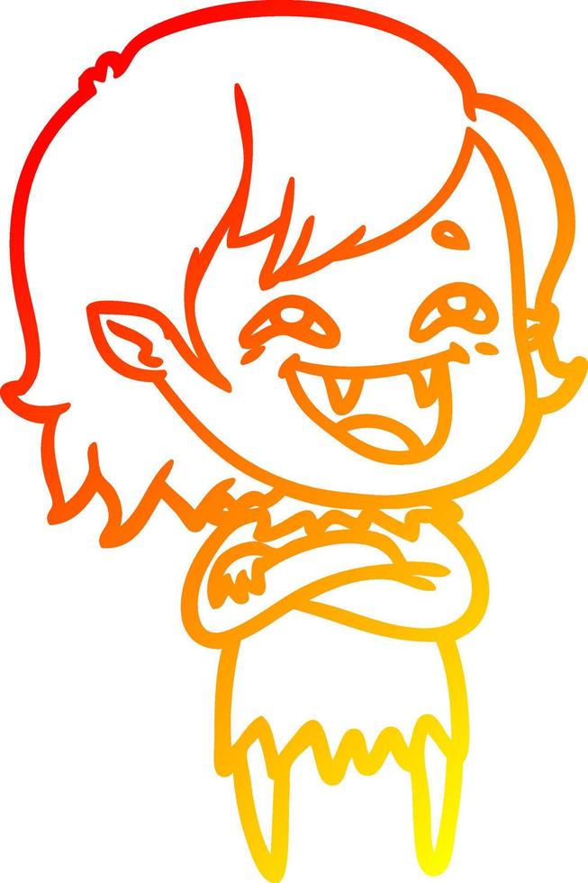 warm gradient line drawing cartoon laughing vampire girl vector