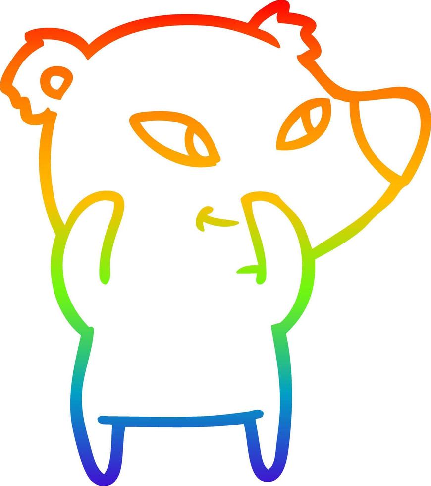 rainbow gradient line drawing cute cartoon bear vector