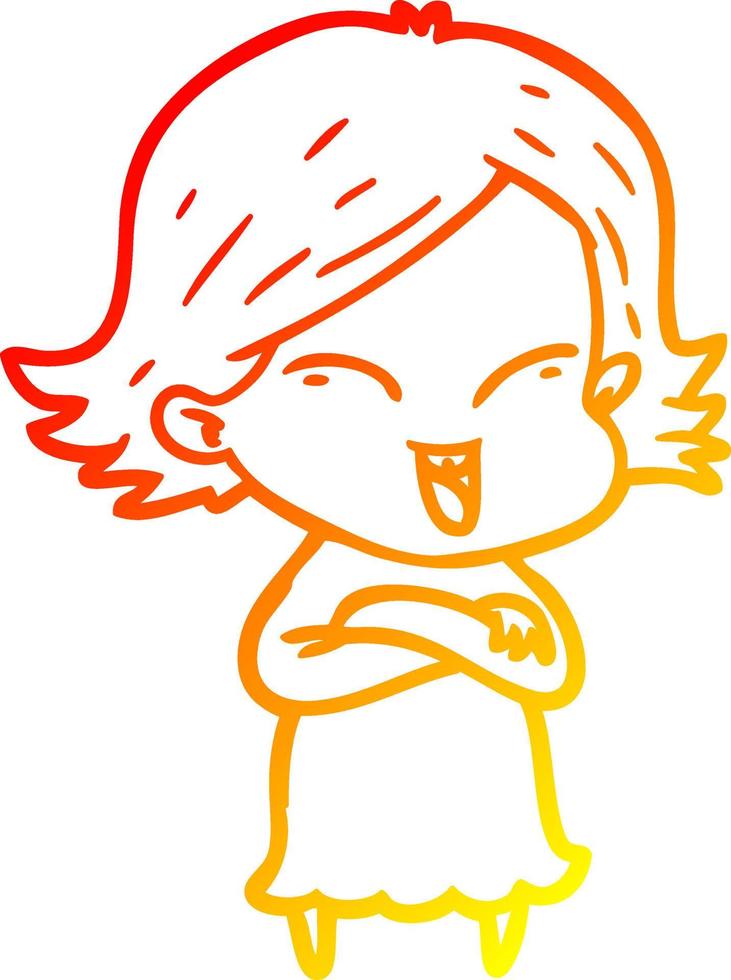 warm gradient line drawing happy cartoon girl vector