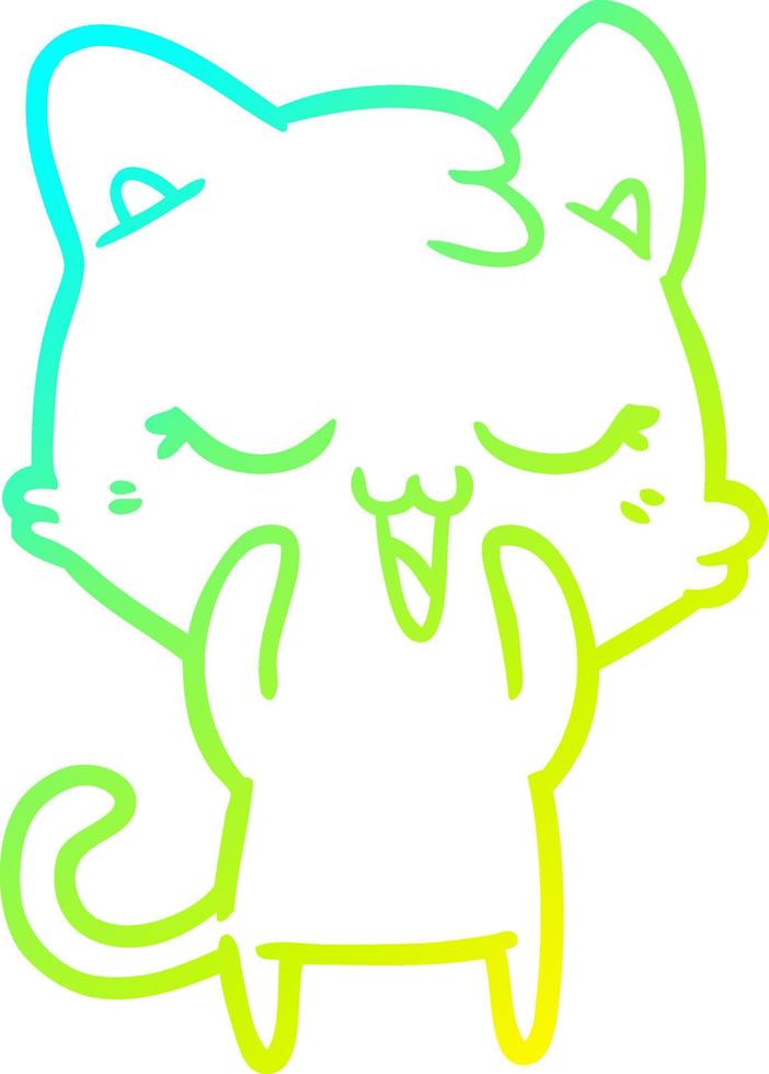 cold gradient line drawing happy cartoon cat vector