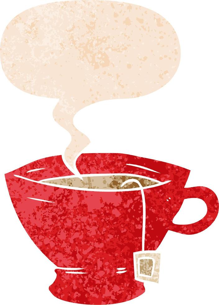 cartoon cup of tea and speech bubble in retro textured style vector