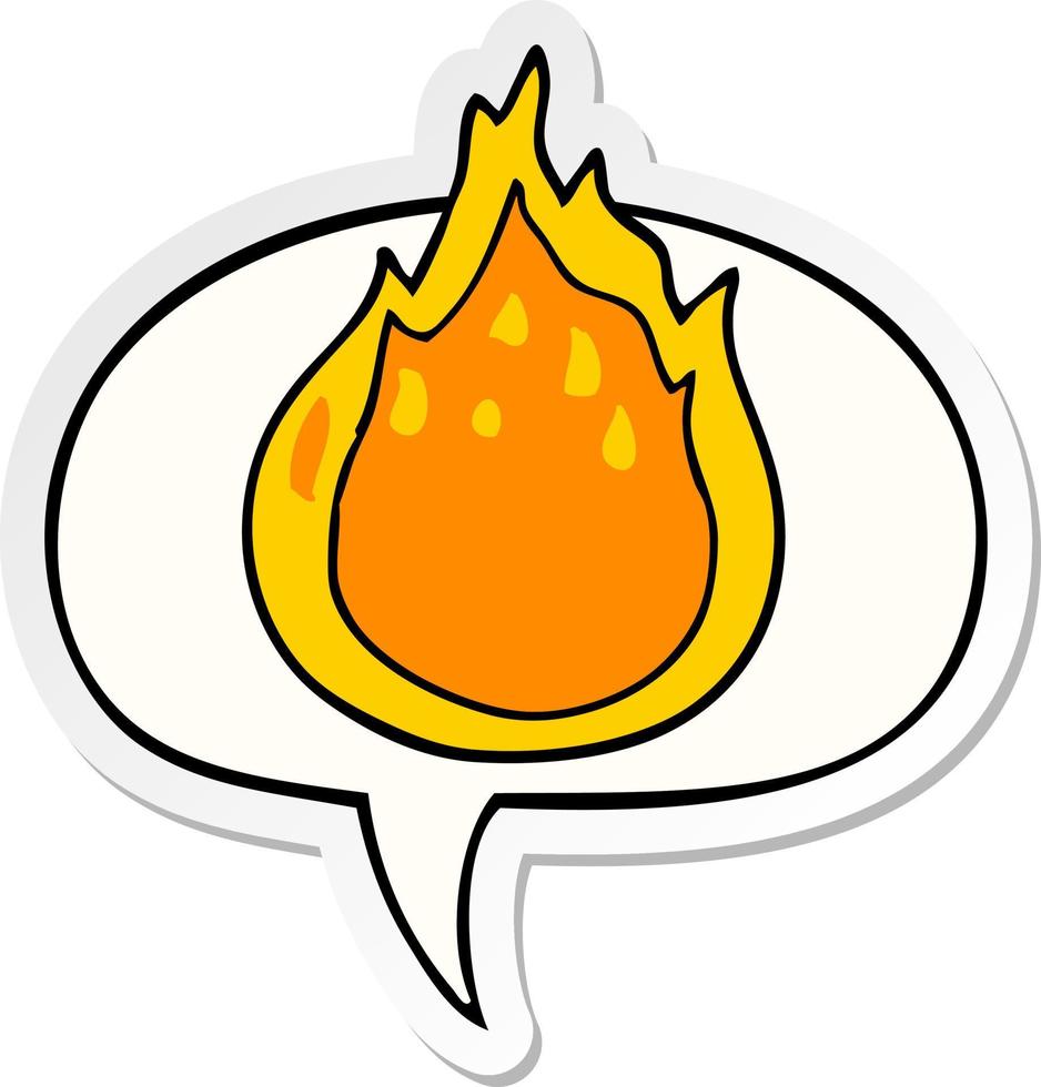 cartoon fire and speech bubble sticker vector
