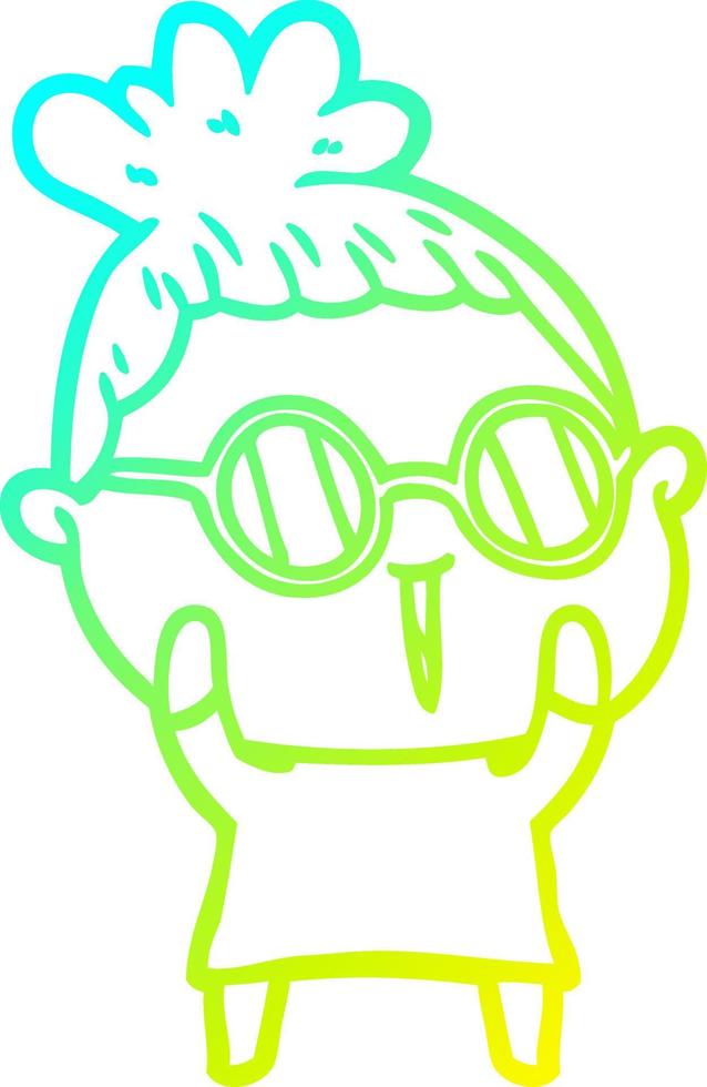 cold gradient line drawing cartoon woman wearing spectacles vector