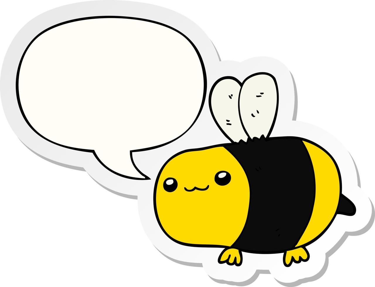 cartoon bee and speech bubble sticker vector