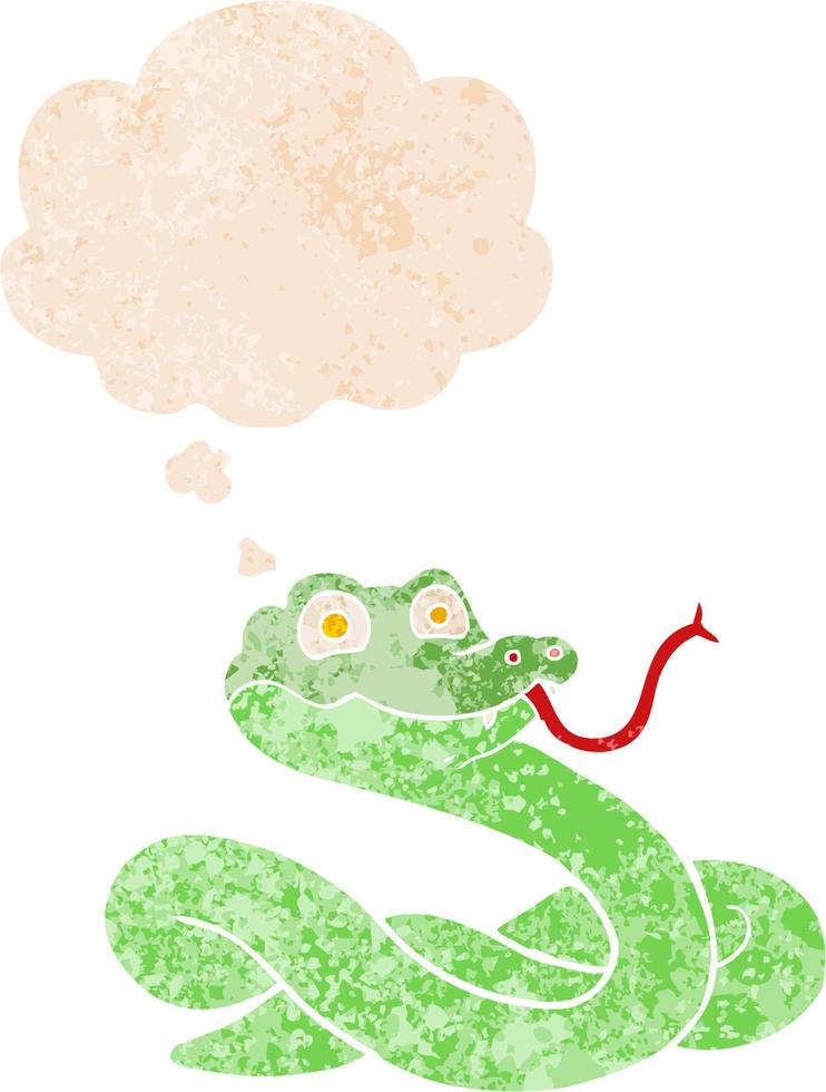 cartoon snake and thought bubble in retro textured style vector