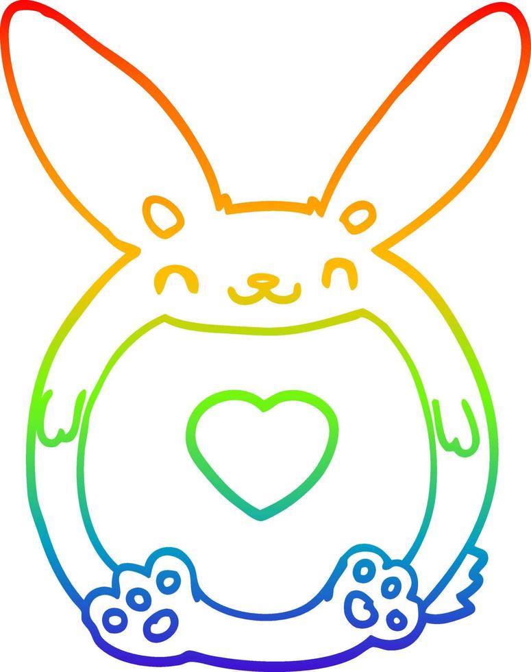 rainbow gradient line drawing cartoon rabbit with love heart vector