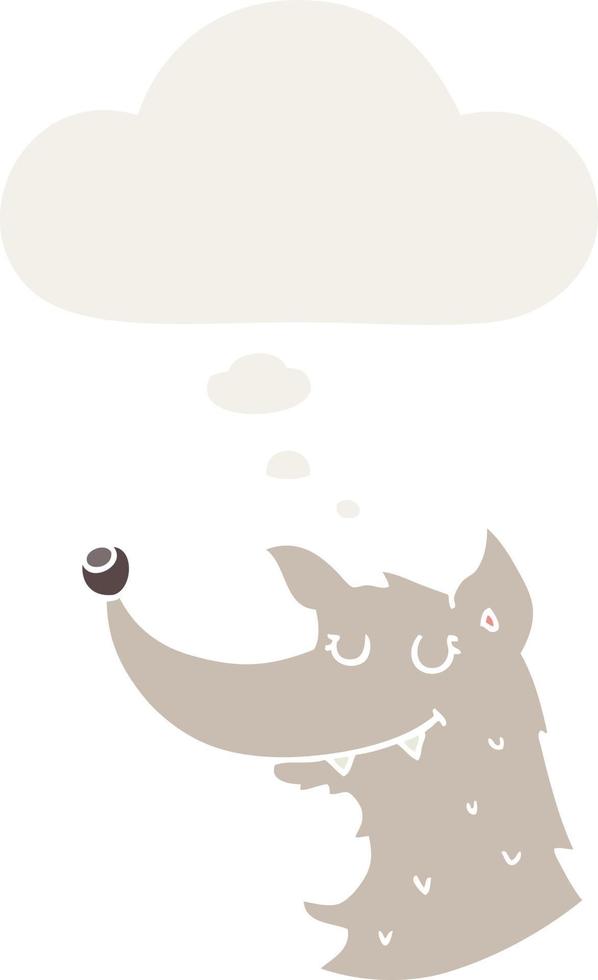 cartoon wolf and thought bubble in retro style vector