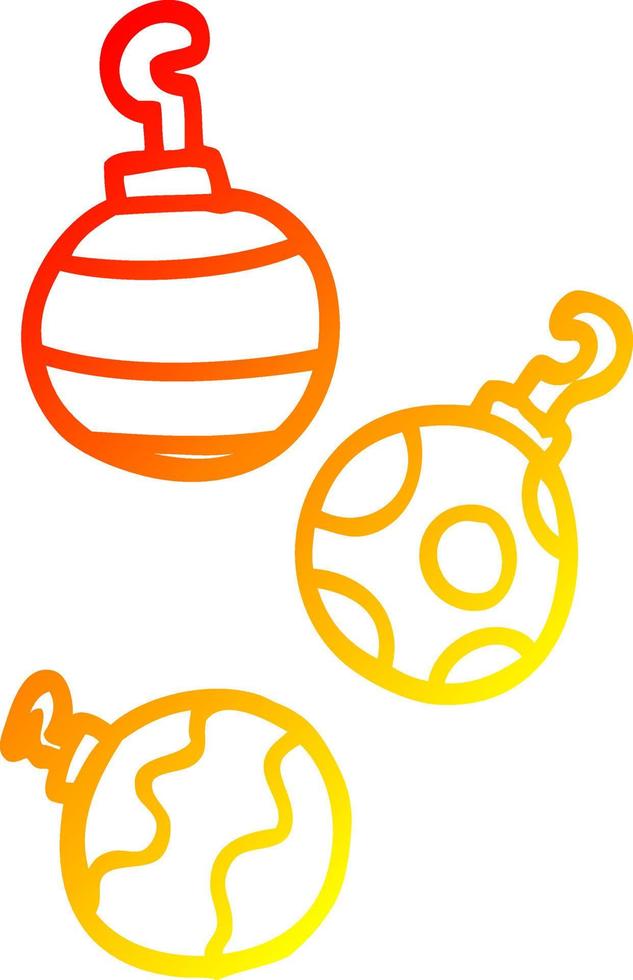 warm gradient line drawing cartoon xmas baubles vector