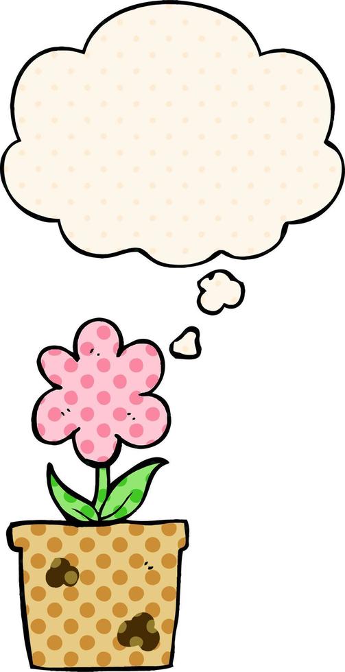 cute cartoon flower and thought bubble in comic book style vector