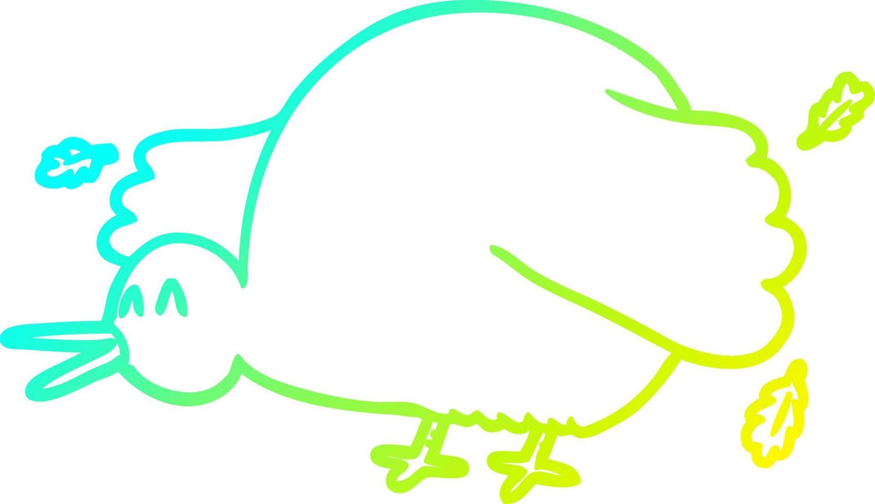 línea de gradiente frío dibujando alas de pájaro kiwi de dibujos animados vector