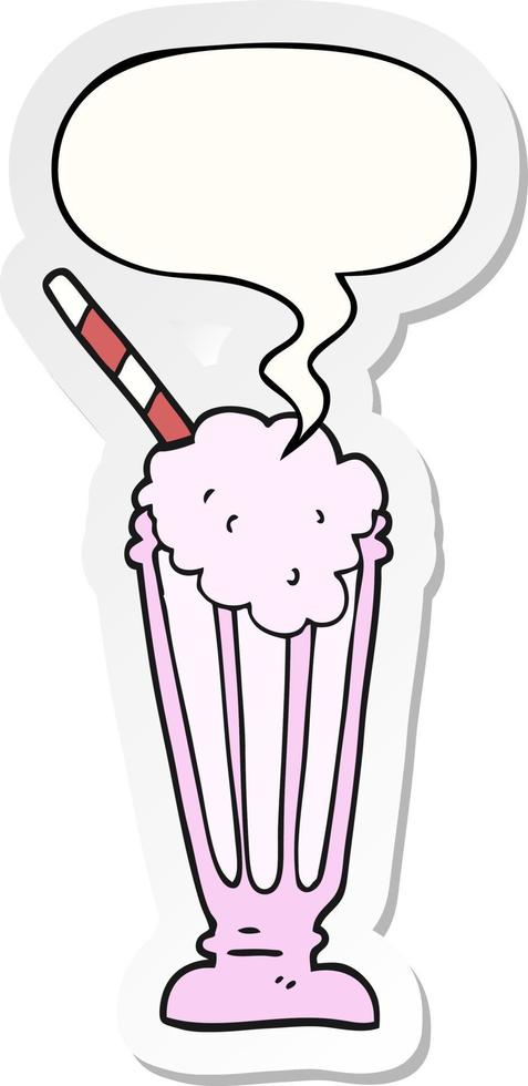 cartoon milkshake and speech bubble sticker vector