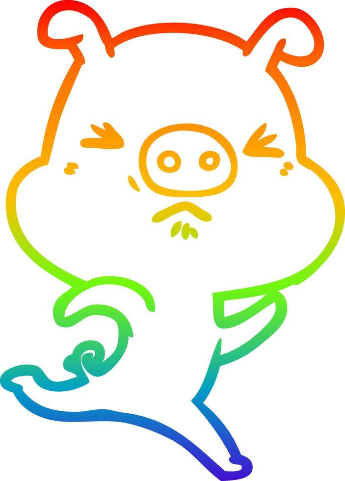 rainbow gradient line drawing cartoon annoyed pig running vector