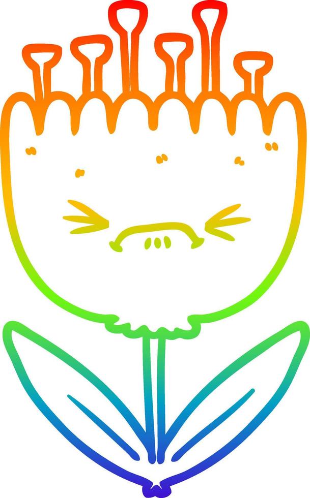 rainbow gradient line drawing cartoon angry flower vector
