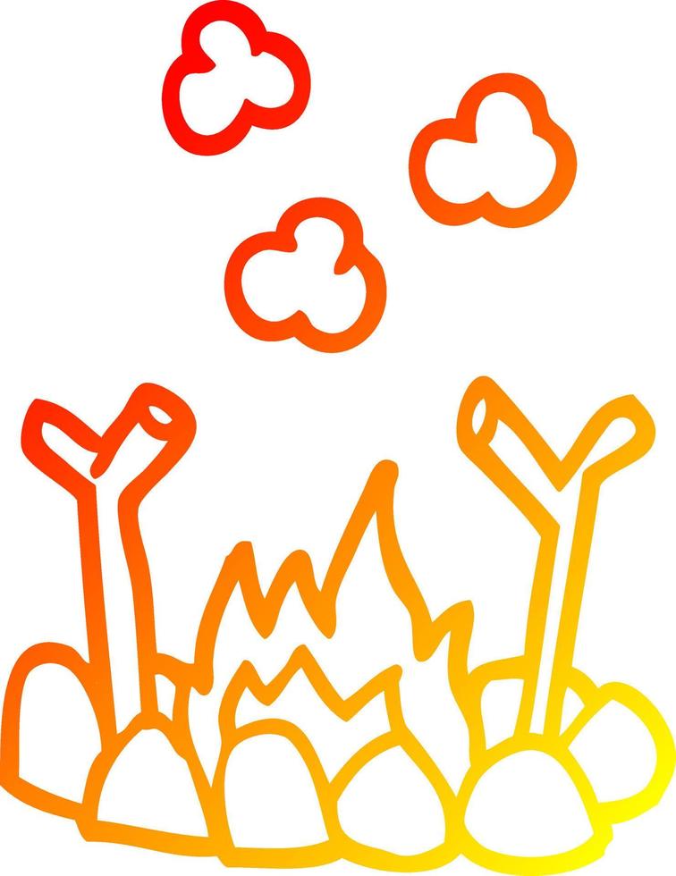 warm gradient line drawing cartoon camp fire vector