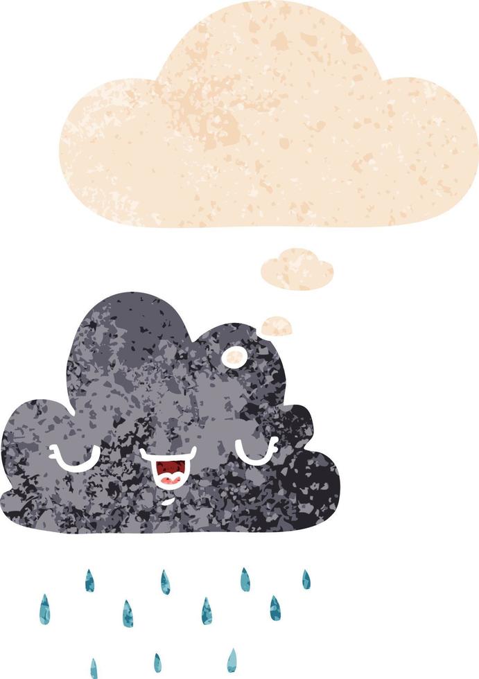 nube de tormenta de dibujos animados y burbuja de pensamiento en estilo retro texturizado vector