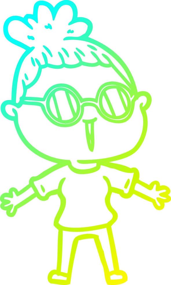 cold gradient line drawing cartoon woman wearing spectacles vector