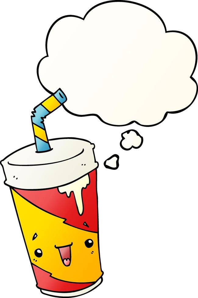 cartoon soda cup and thought bubble in smooth gradient style vector