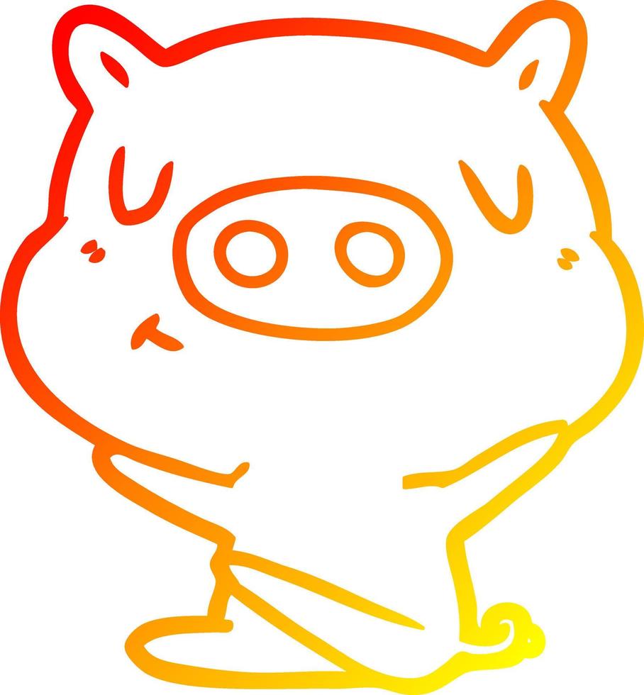 warm gradient line drawing cartoon content pig vector