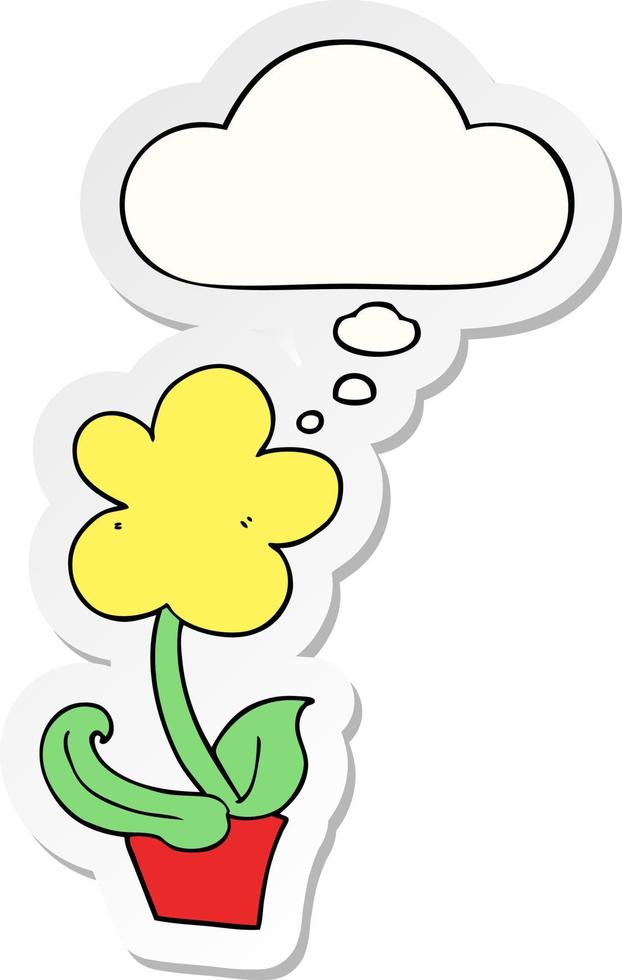 cute cartoon flower and thought bubble as a printed sticker vector