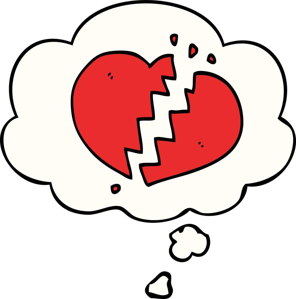 cartoon broken heart and thought bubble vector