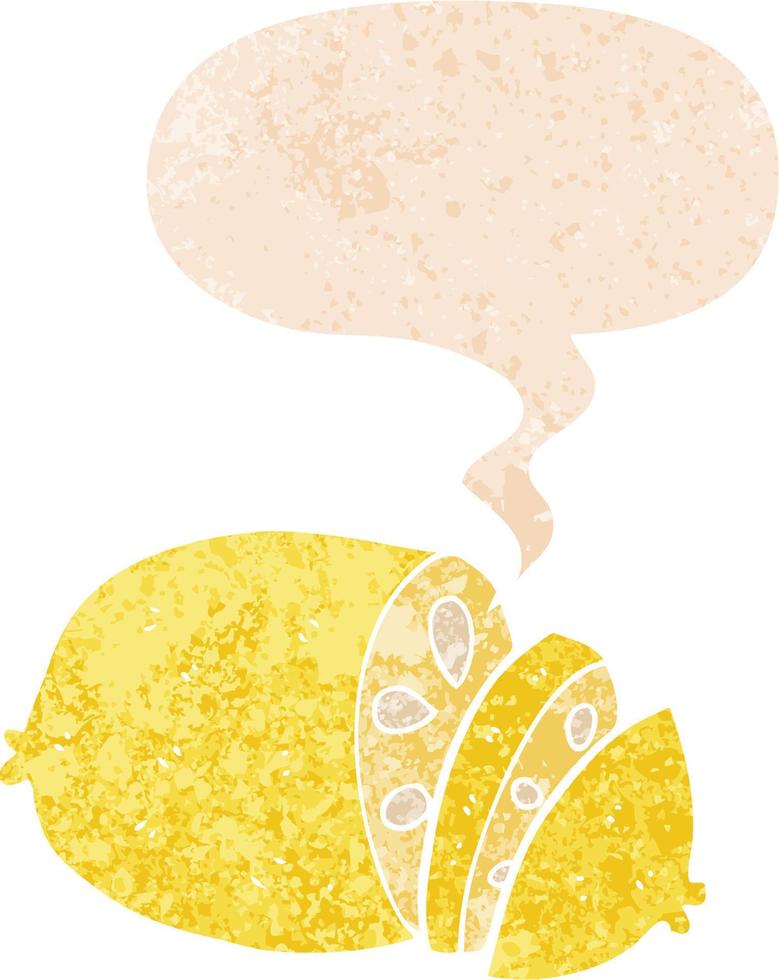 cartoon sliced lemon and speech bubble in retro textured style vector
