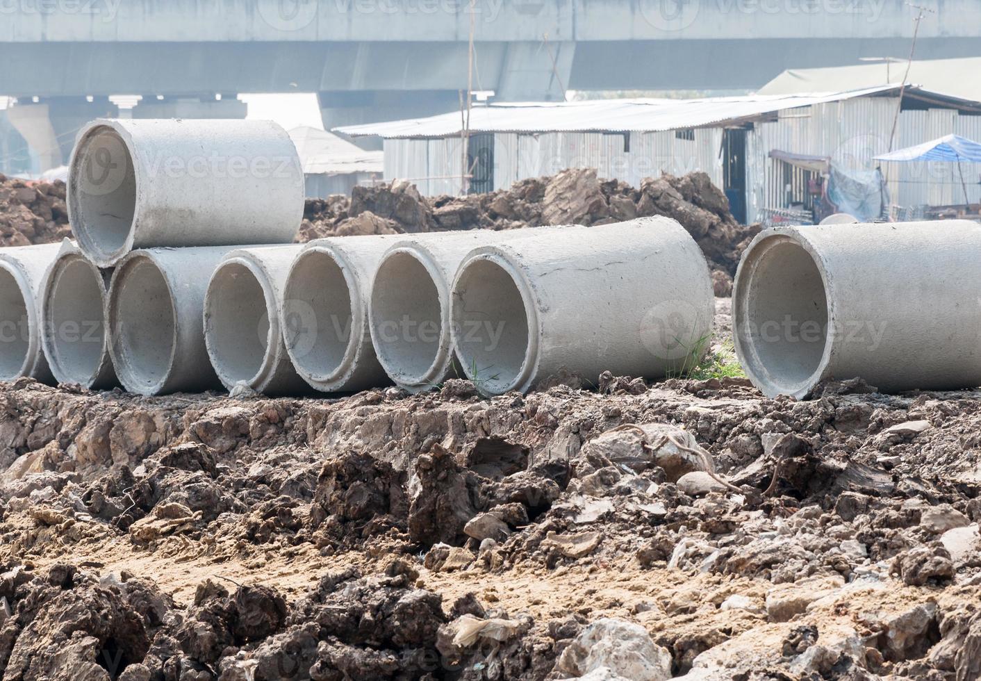 Concrete pipes row. photo