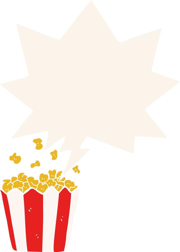 cartoon popcorn and speech bubble in retro style vector
