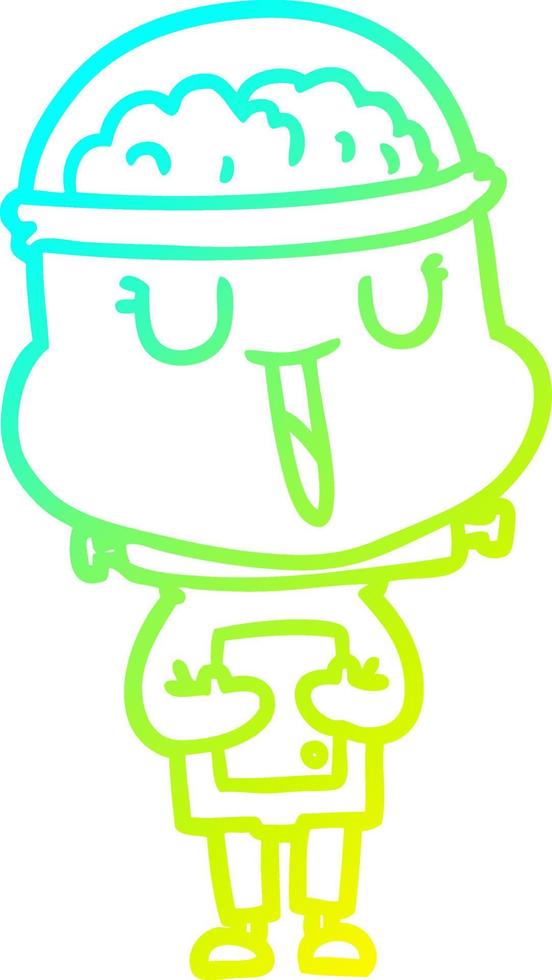 cold gradient line drawing happy cartoon robot vector