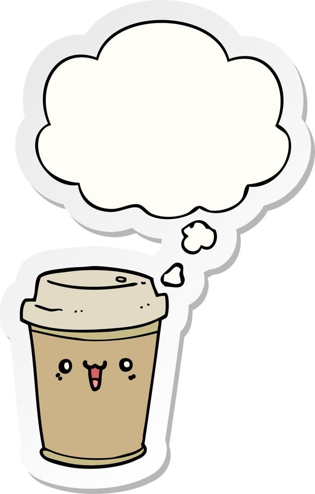 cartoon take out coffee and thought bubble as a printed sticker vector