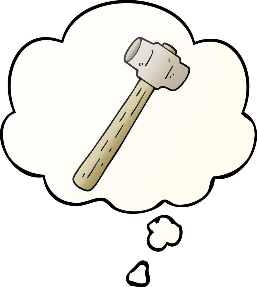 cartoon sledgehammer and thought bubble in smooth gradient style vector