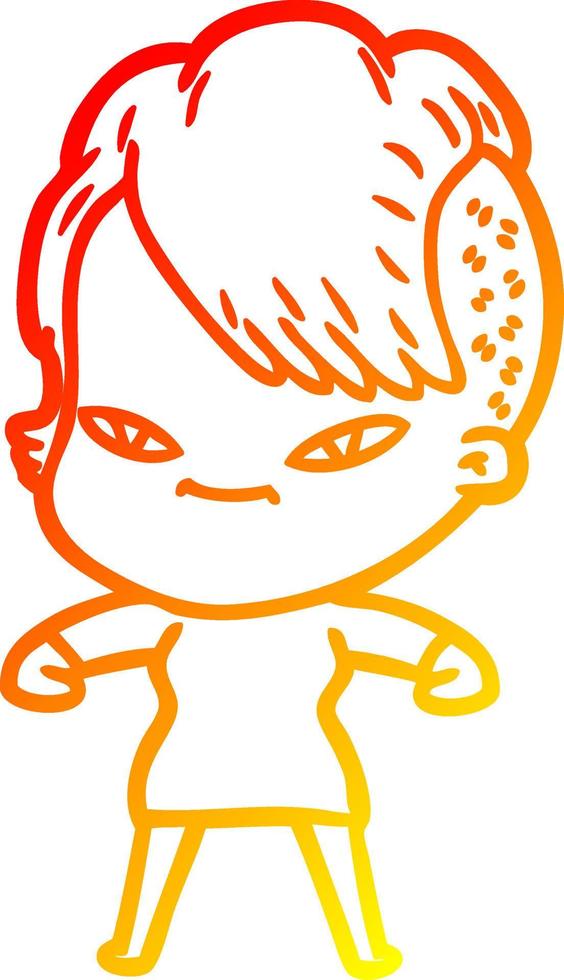 warm gradient line drawing cute cartoon girl with hipster haircut vector