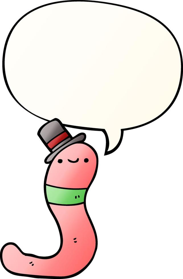 cute cartoon worm and speech bubble in smooth gradient style vector