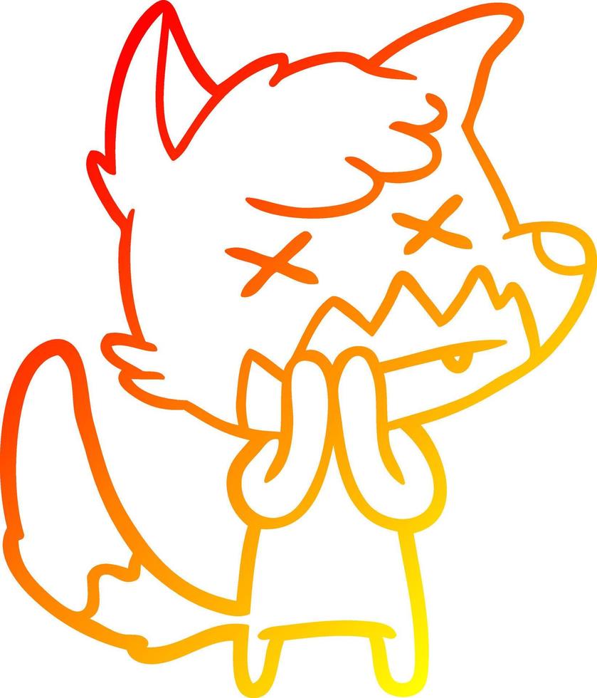 warm gradient line drawing cartoon dead fox vector